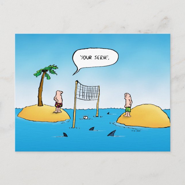 Shark Volleyball Funny Cartoon Postcard Postkarte (Vorderseite)