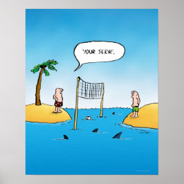 Shark Volleyball Funny Cartoon Poster