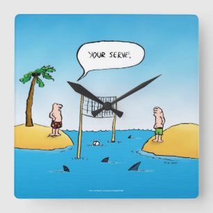 Shark Volleyball Funny Cartoon Quadratische Wanduhr