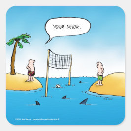 Shark Volleyball Funny Cartoon Quadratischer Aufkleber