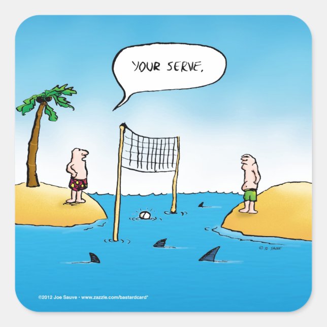 Shark Volleyball Funny Cartoon Quadratischer Aufkleber (Vorderseite)