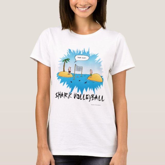 Shark Volleyball Funny Cartoon T-Shirt (Vorderseite)