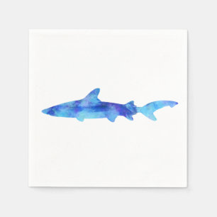 Shark Watercolor Silhouette Farbe Aquamarines blau Serviette