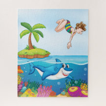 Shark & Woman Diver Puzzle, 16 Zoll x 20 Zoll, 520
