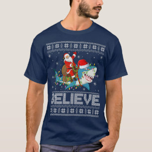 Shark Xmas Lighting glauben Ugly Santa Riding Shar T-Shirt