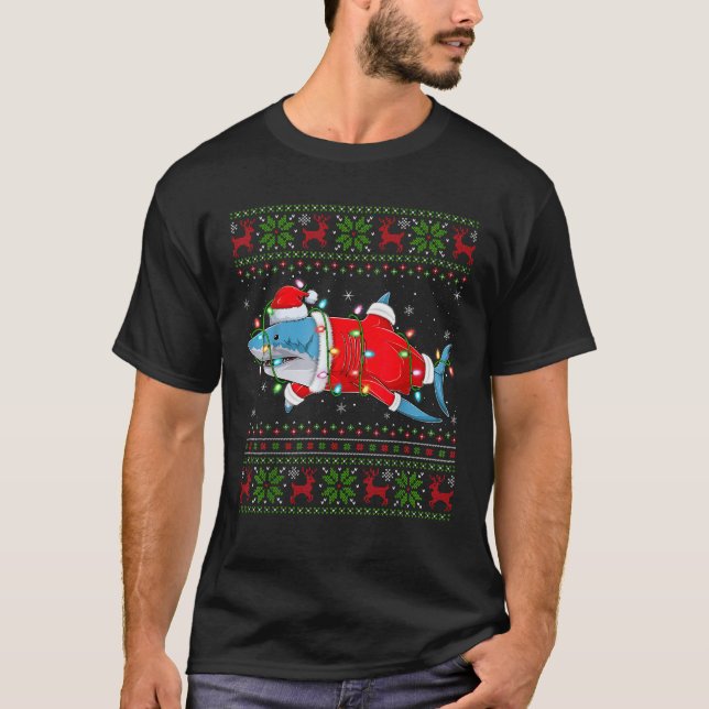 Shark Xmas Sweater Style Ugly Santa Shark Christma T-Shirt (Vorderseite)