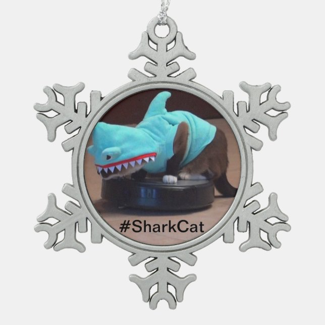 #SharkCat Schneeflocke-Verzierungen Schneeflocken Zinn-Ornament (Vorderseite)