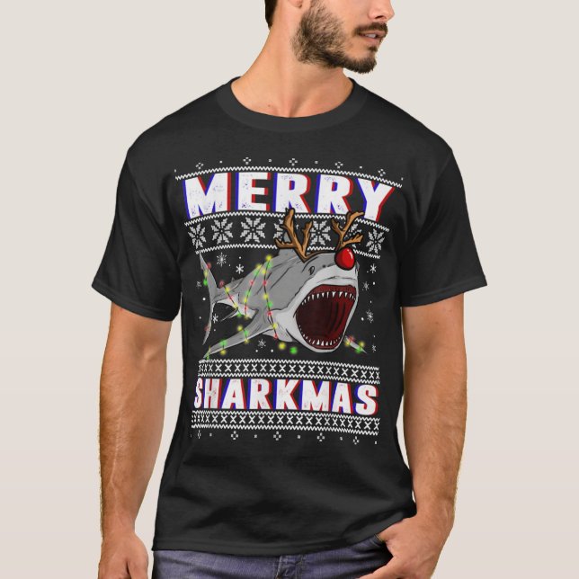 Sharkmas Shark Ugly Weihnachtssüßer T-Shirt (Vorderseite)
