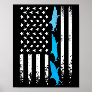 Sharks 4. Juli Amerikanische Flagge Jungen Kinder Poster