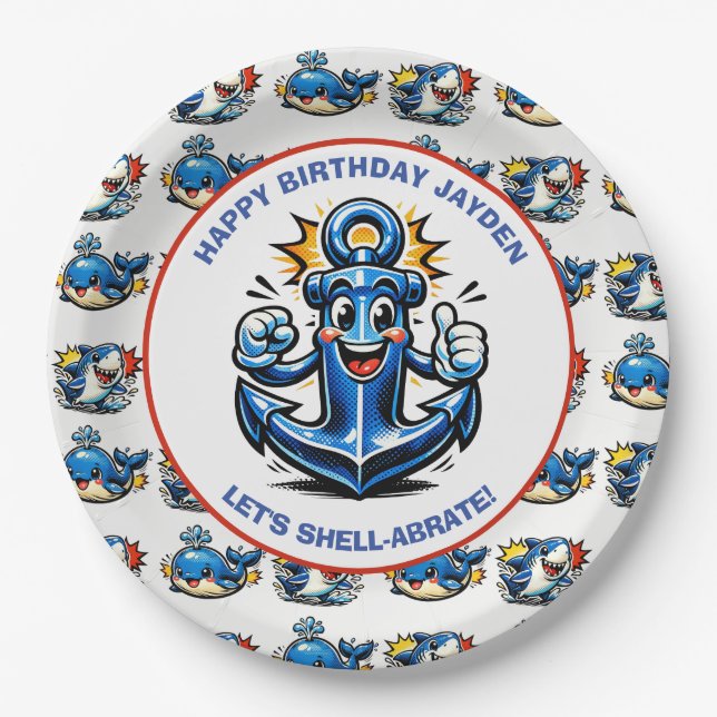 Sharks and Whales Boy's Birthday Party Pappteller (Vorderseite)