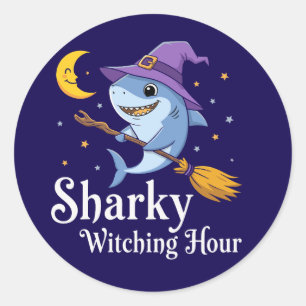 Sharky Witching Hour Halloween Shark Runder Aufkleber