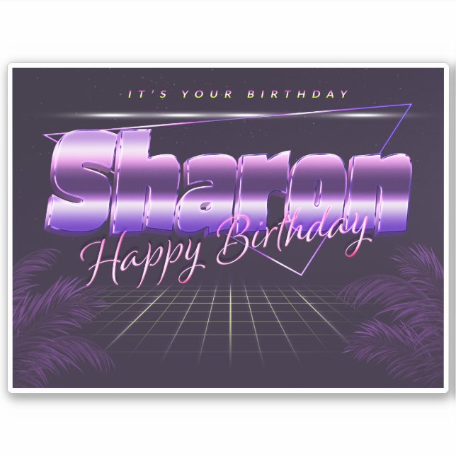Sharon Name Vorname lila retro Sticker Geburtstag (Vorderseite)
