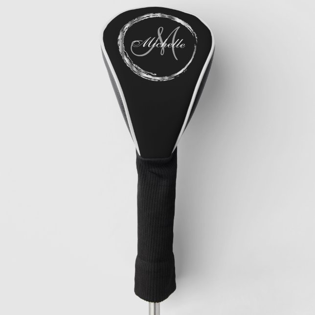 Sharp Abstrakt Silver & Black Monogram Golf Headcover (Vorderseite)