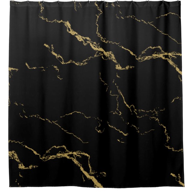 Sharp Black and Gold Marmor Duschvorhang (Vorderseite)