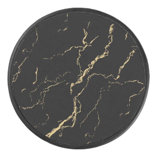 Sharp Black and Gold Marmor Eishockey Puck (Vorderseite)