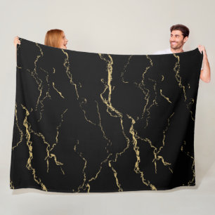 Sharp Black and Gold Marmor Fleecedecke