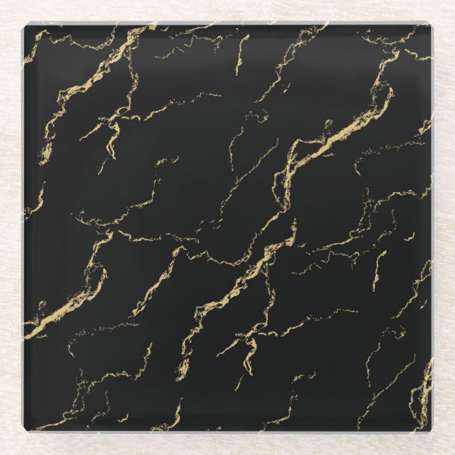 Sharp Black and Gold Marmor Glasuntersetzer (Vorderseite)