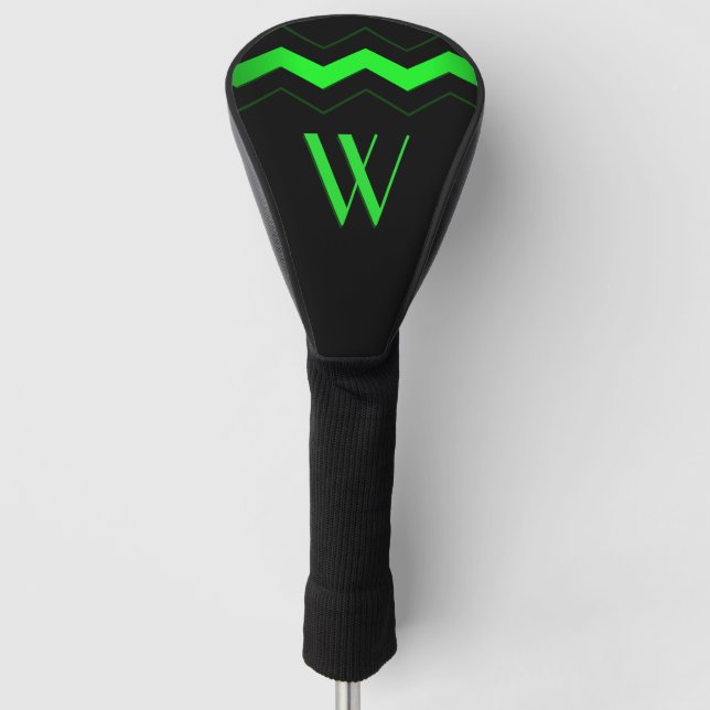 Sharp Black mit Lime Green Zigzag Initial Golf Headcover (Vorderseite)