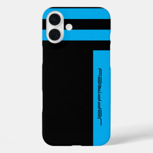 Sharp Blue Black Minimalistisch Strip, Name, Einfa iPhone 16 Plus Hülle