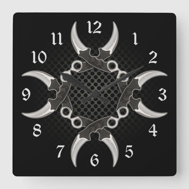 Sharp Edges Kurved Blades Quadratische Wanduhr (Vorderseite)