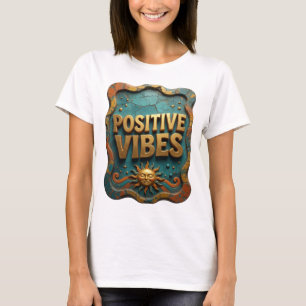 Sharp Gold POSITIVE VIBES Slogan-T-Shirt T-Shirt