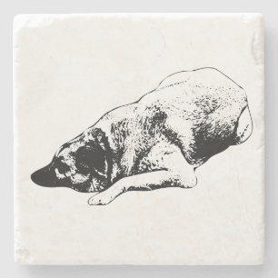 Sharp Ink Dog bringt ruhige Stimmung zum Tisch Steinuntersetzer