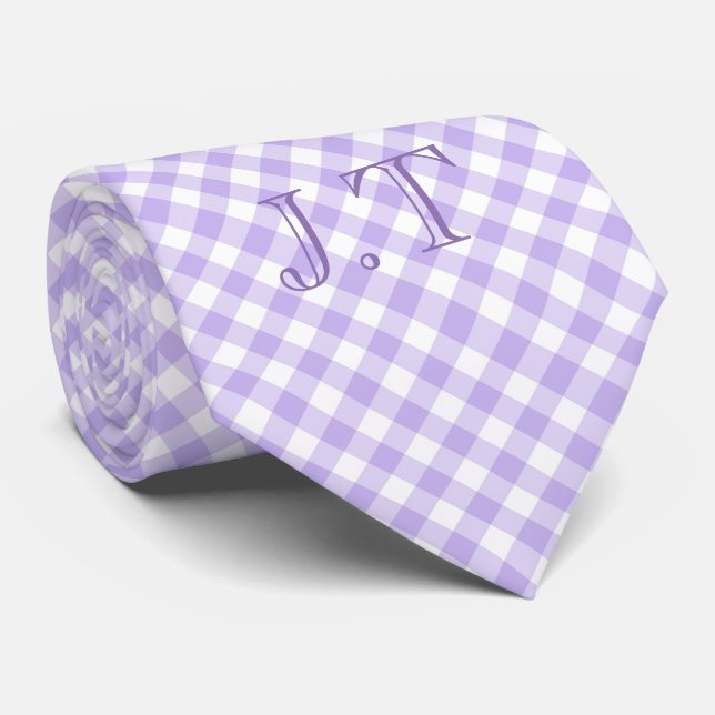 Sharp Looking Lavender Gingham Pattern Monogram Krawatte (Gerollt)