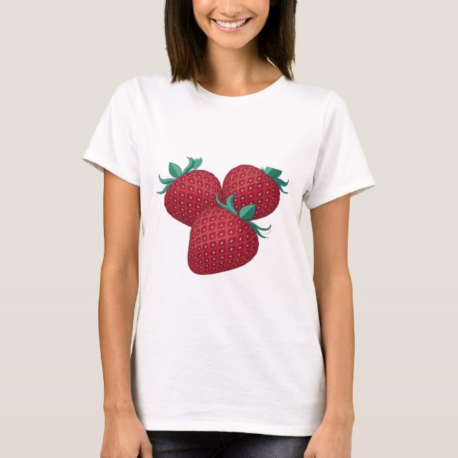 Sharp Silber DREI ERDBEEREN Design T-Shirt (Vorderseite)