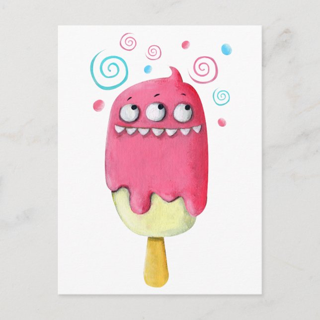 Sharp Teeth Monster Ice Cream Popsiv Postkarte (Vorderseite)