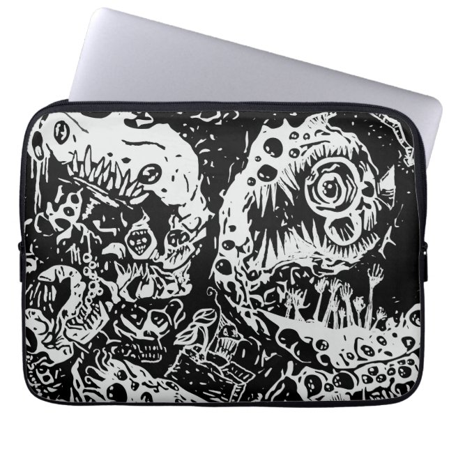 Sharp Teeth Nightmare, Schwarz und Weiß Laptopschutzhülle (Vorderseite)