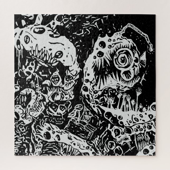 Sharp Teeth Nightmare, Schwarz und Weiß Puzzle (Vertikal)
