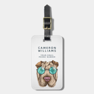 Sharpei in der Sonnenbrille addieren Ihren Namen Gepäckanhänger