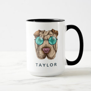 Sharpei in der Sonnenbrille   addieren Ihren Namen Tasse
