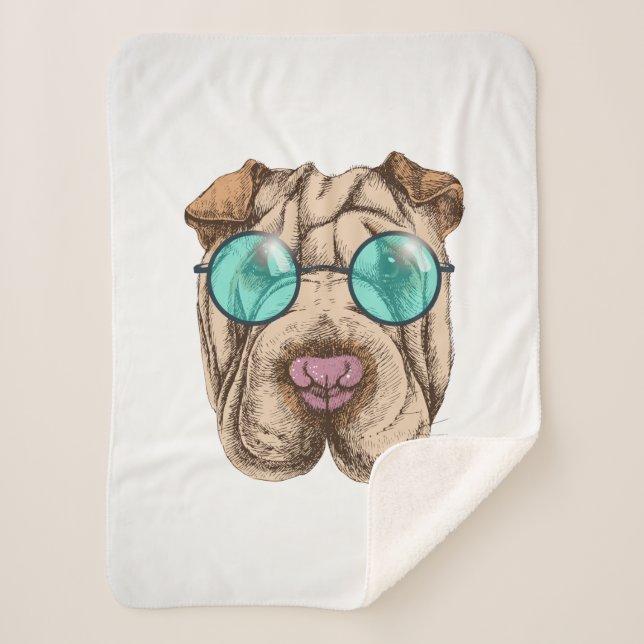 Sharpei in der Sonnenbrille Sherpadecke (Vorderseite)