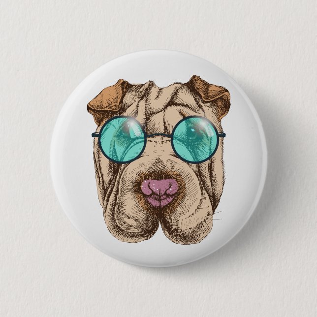 Sharpei in Sonnenbrille Button (Vorderseite)