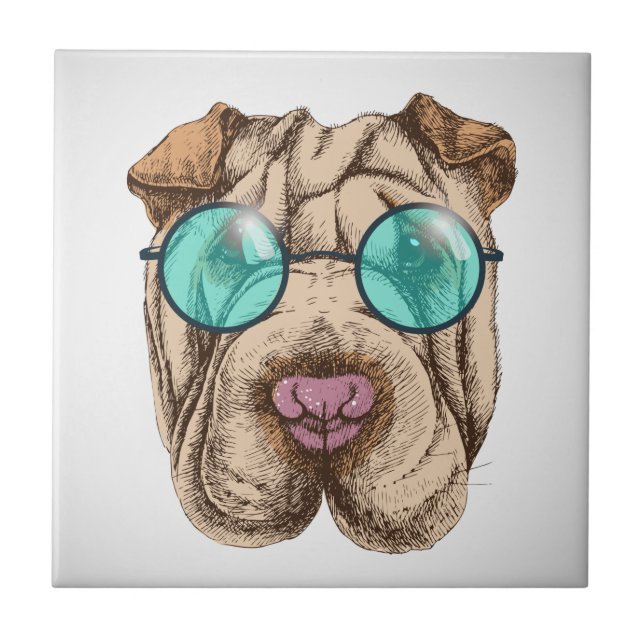 Sharpei in Sonnenbrille Fliese (Vorderseite)