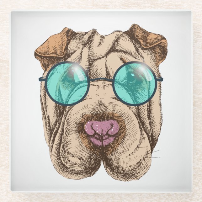 Sharpei in Sonnenbrille Glasuntersetzer (Vorderseite)