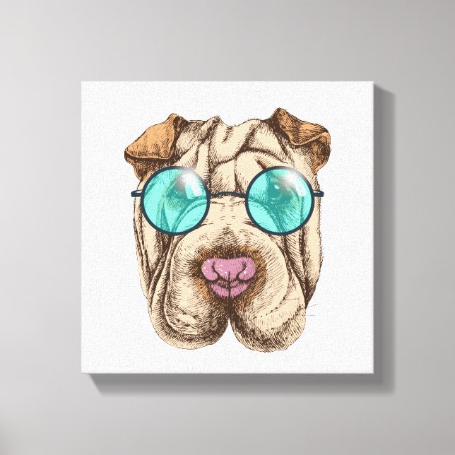 Sharpei in Sonnenbrille Leinwanddruck (Vorderseite)