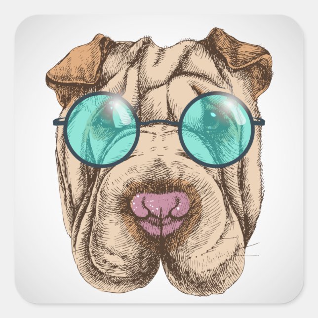 Sharpei in Sonnenbrille Quadratischer Aufkleber (Vorderseite)