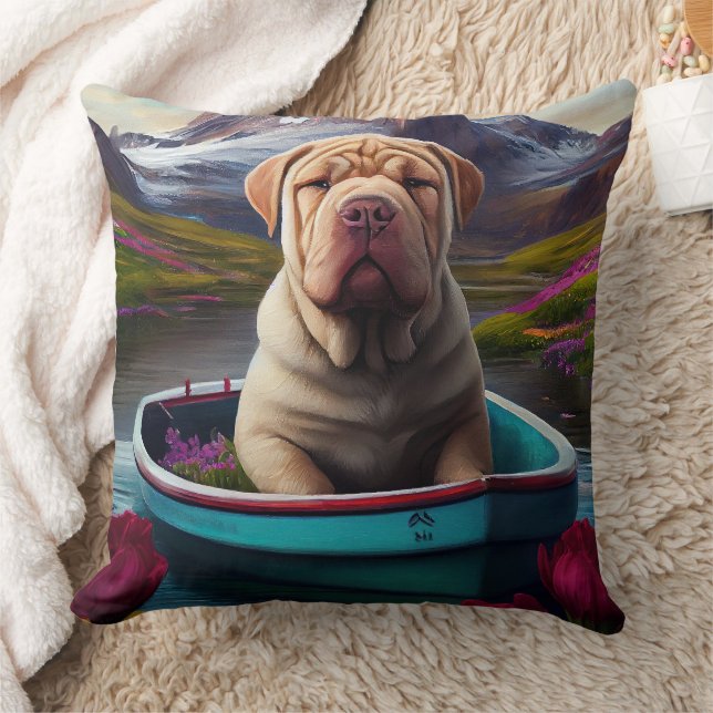 Sharpei on a Paddle: Ein Landschaftliches Abenteue Kissen (Decke)