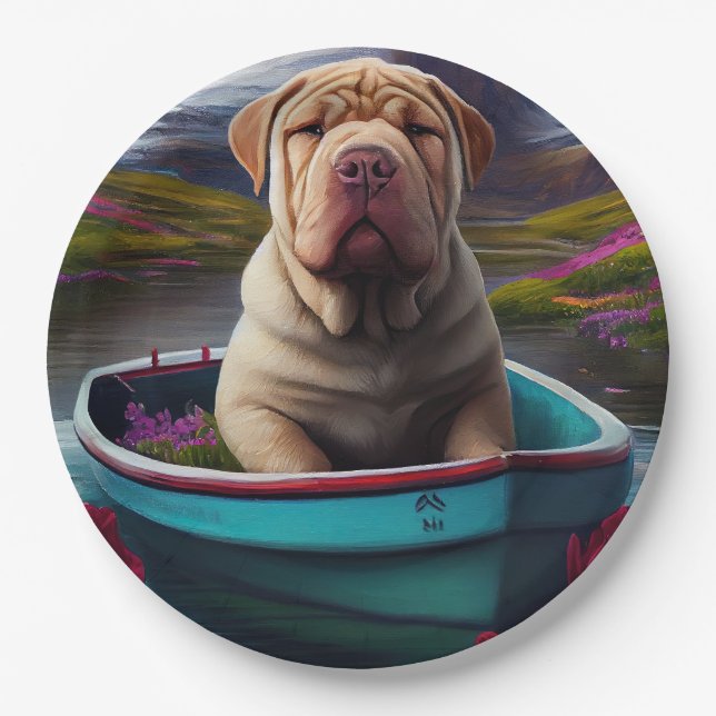 Sharpei on a Paddle: Ein Landschaftliches Abenteue Pappteller (Vorderseite)