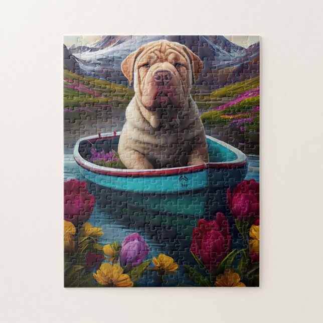 Sharpei on a Paddle: Ein Landschaftliches Abenteue Puzzle (Vertikal)
