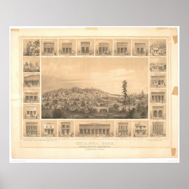 Shasta, CA Panoramakarte 1856 (1612A) Poster (Vorne)