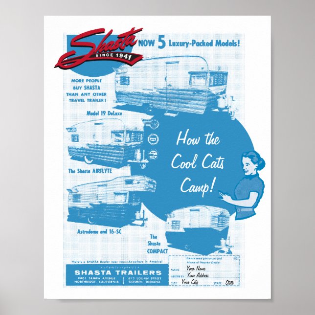 Shasta Camper Vintage Ad - Coole Katzen Poster (Vorne)