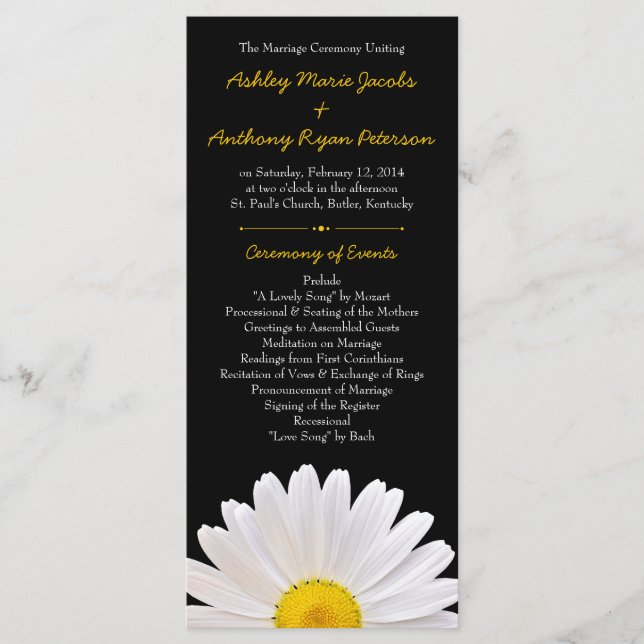 Shasta Daisy Blume Yellow Black Wedding Program Programm (Vorderseite)