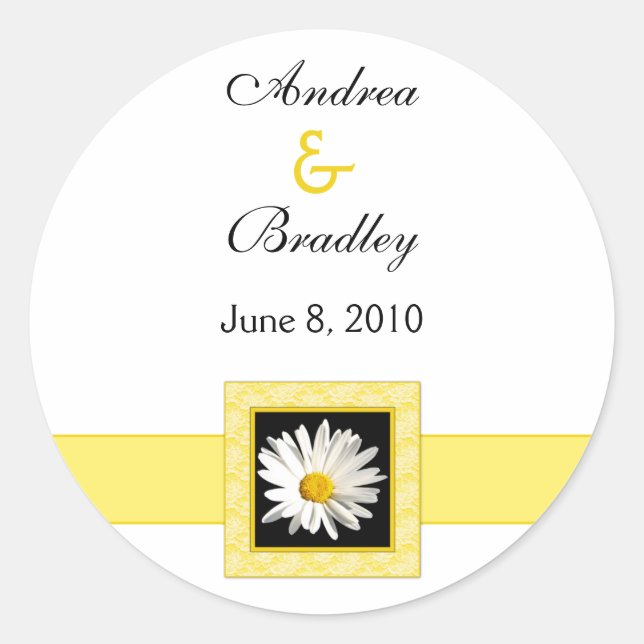 Shasta Daisy Gold Black Personalisiert Wedding Runder Aufkleber (Vorderseite)