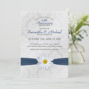 Shasta Daisy Navy Blue Anniversary Party Einladung