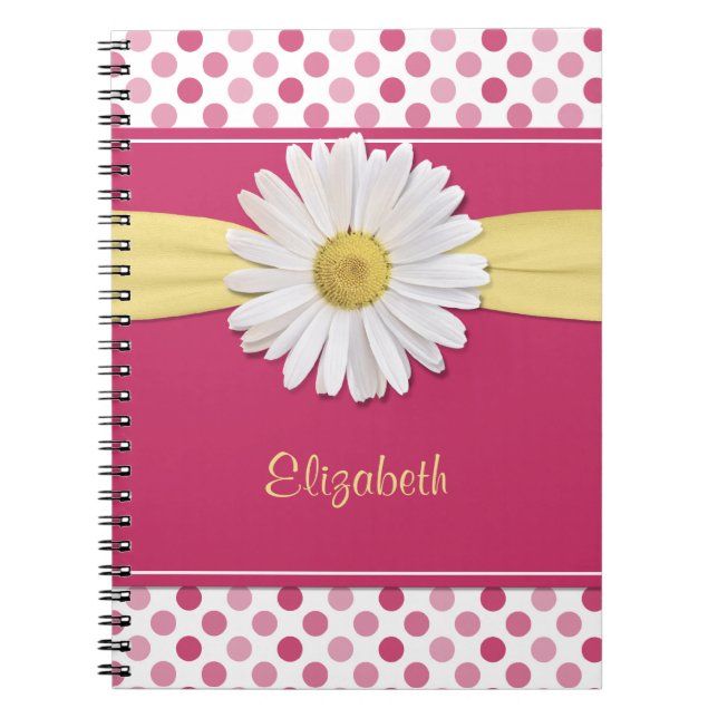 Shasta Daisy Pink Polka Dot Personalisiertes Noteb Notizblock (Vorderseite)