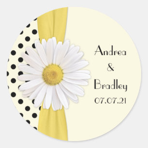 Shasta Daisy Polka Dot Personalisiert Wedding Runder Aufkleber