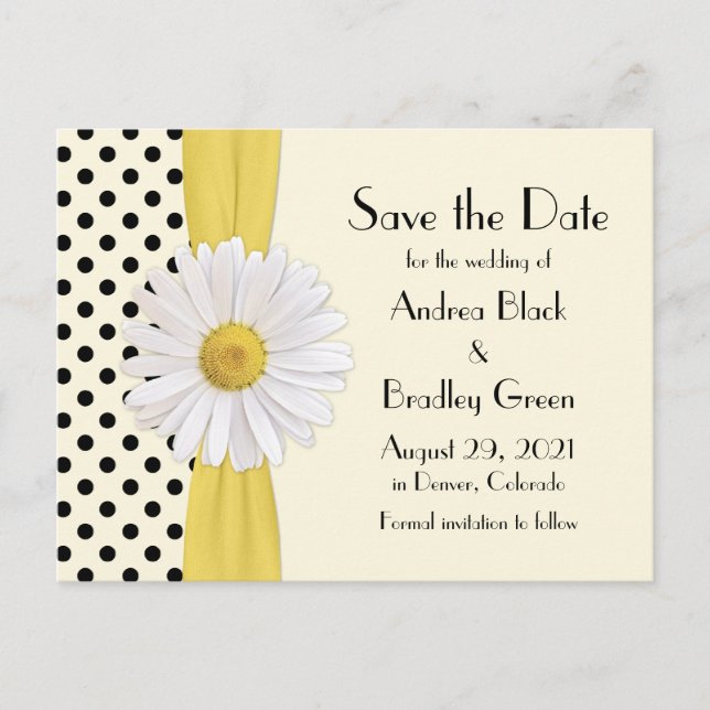 Shasta Daisy Polka Dot Wedding Save the Date Ankündigungspostkarte (Vorderseite)